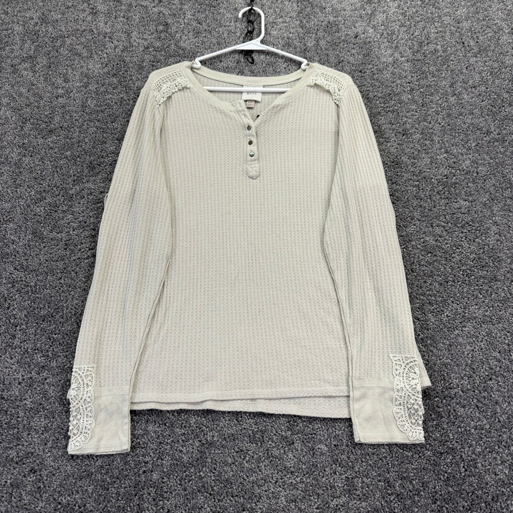 Knox Rose Henley Womens XXL Cream Lace Crochet Waffle Knit Top